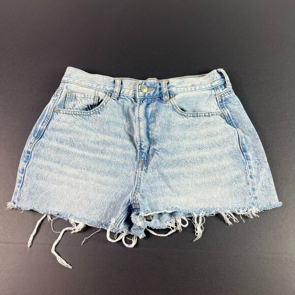 American Eagle Short Women 28* Mom Hi Rise Light Blue Faded Cut Off Jorts Tag 6R - Picture 1 of 16